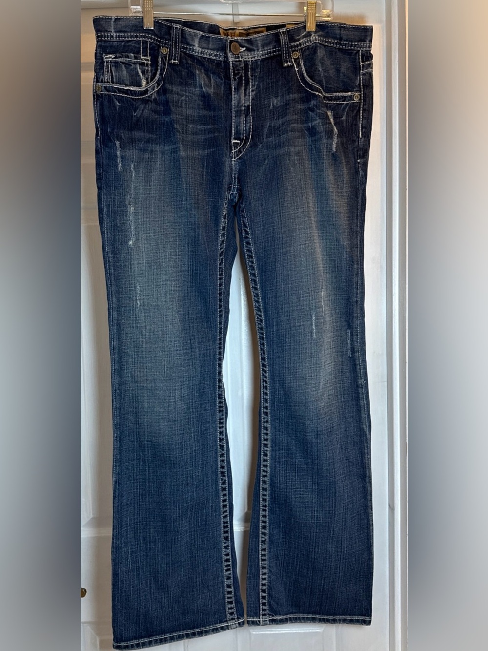 BKE Fulton Distressed Denim Straight Leg Jeans Mens Size 38x32 Cowboy